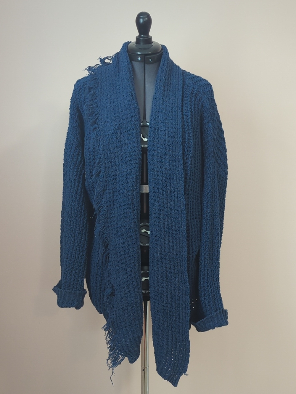 Navy Open-Front Knit Sweater Cardigan